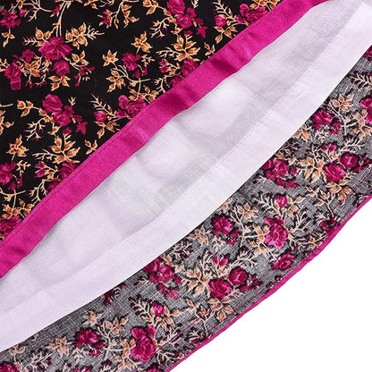 Girls Floral Printed Cotton Party Wear Dress with Contrast Yoke & Bow
