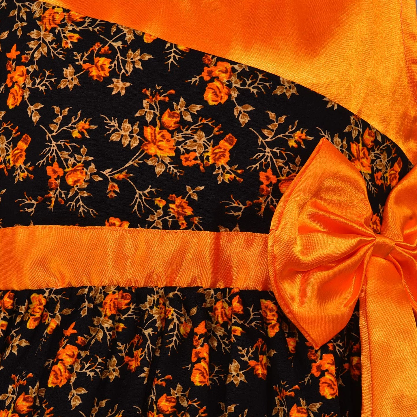 Girls Floral Printed Cotton Party Wear Dress with Contrast Yoke & Bow