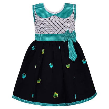 Girls Floral Printed Cotton Dress with Polka Dot Waist Bow ctn351