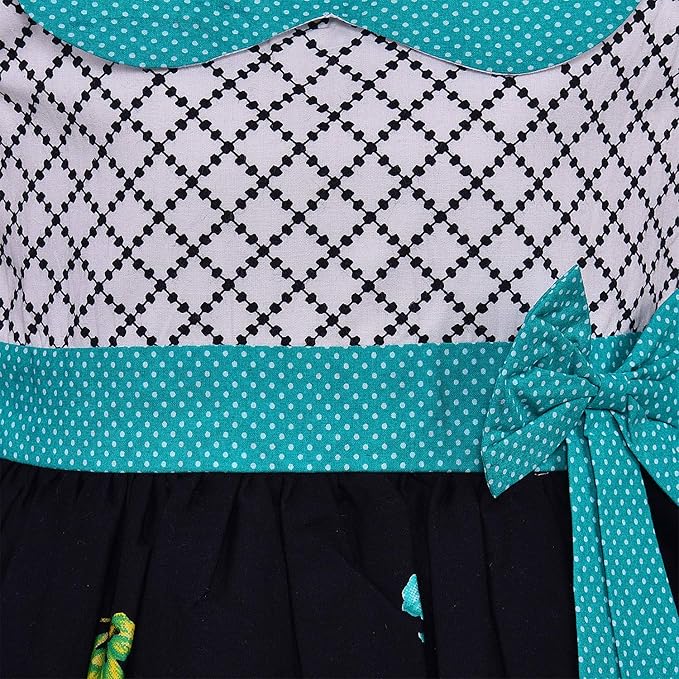 Girls Floral Printed Cotton Dress with Polka Dot Waist Bow ctn351