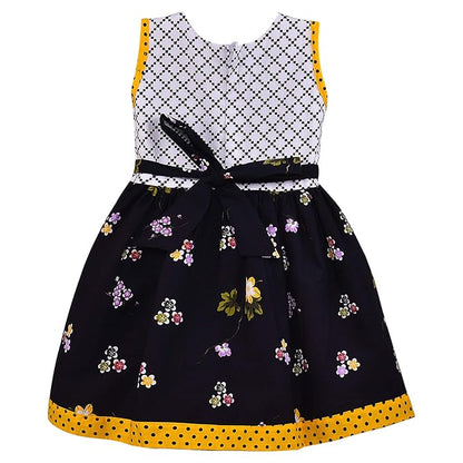 Girls Floral Printed Cotton Dress with Polka Dot Waist Bow ctn351