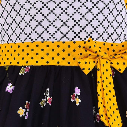 Girls Floral Printed Cotton Dress with Polka Dot Waist Bow ctn351