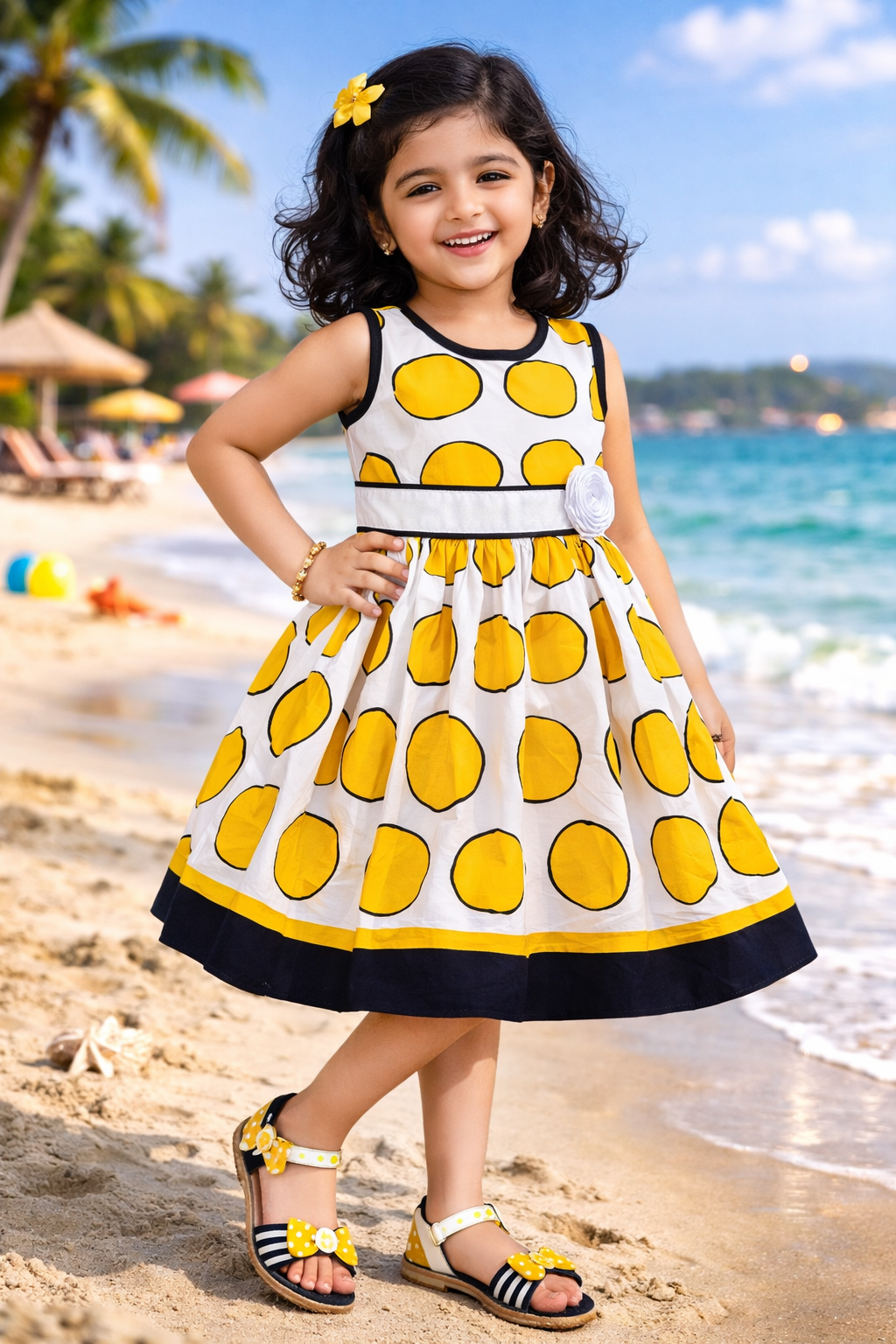 Girls Summer Cotton Polka Dot Printed A-line Dress - Wish Karo - photo 3