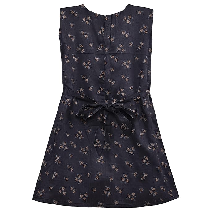 Girls Printed Cotton Dress with Contrast Panel & Button Detailing