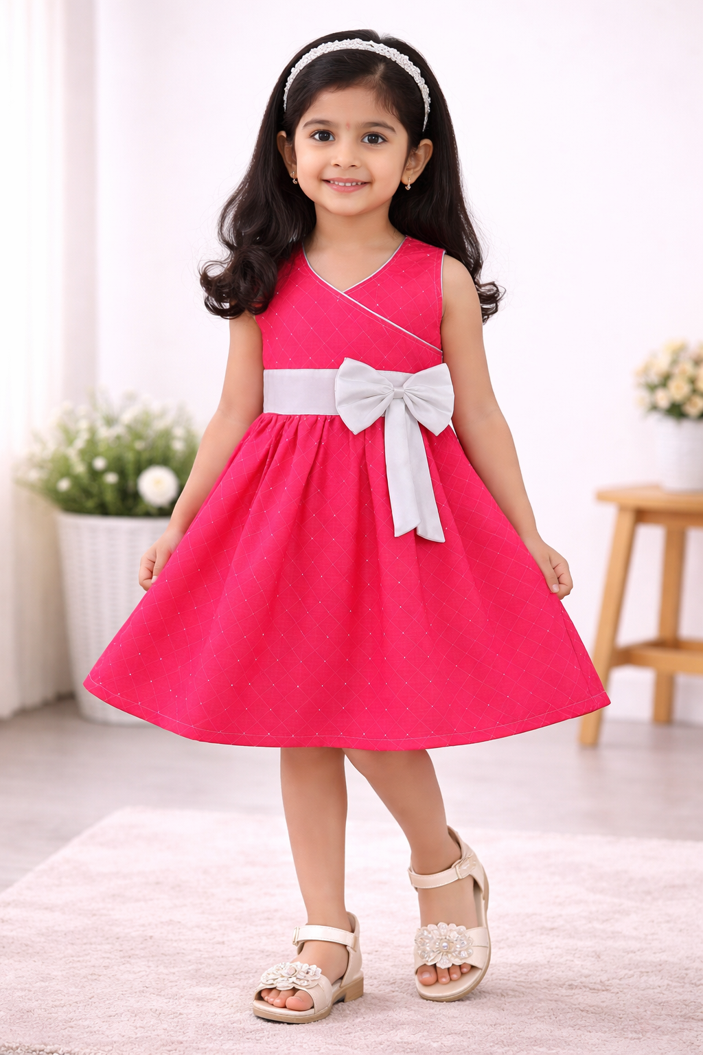 Girls Midi/Knee Length Casual Dress ctn374pnk