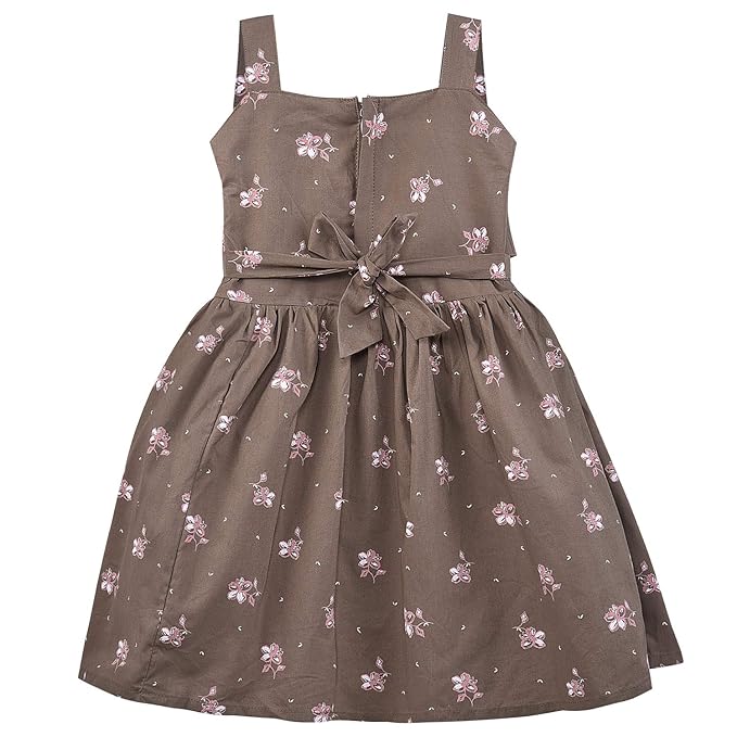 Girls Floral Printed Cotton Dress with Ruffle Neck & White Bow ctn385