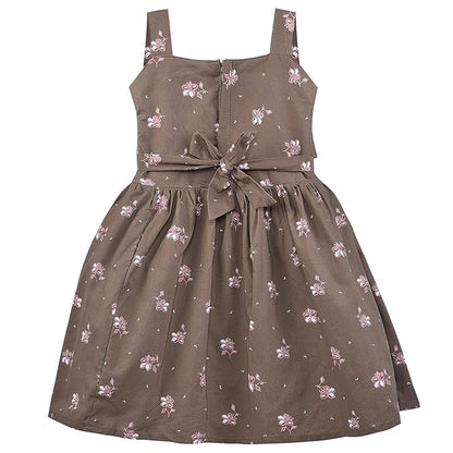Girls Floral Printed Cotton Dress with Ruffle Neck & White Bow ctn385