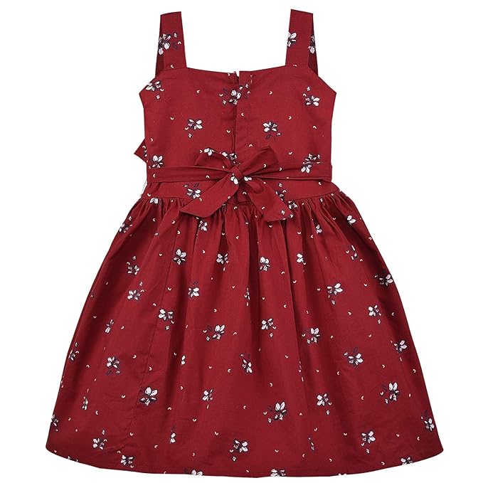 Girls Floral Printed Cotton Dress with Ruffle Neck & White Bow ctn385