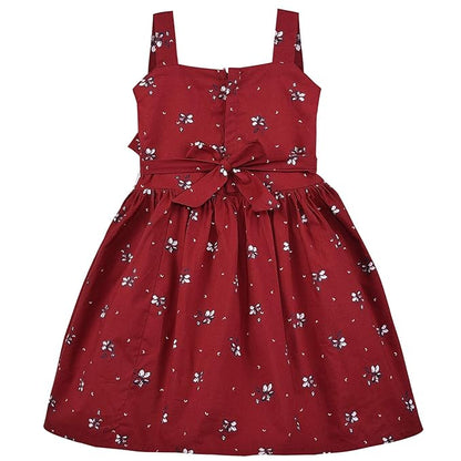 Girls Floral Printed Cotton Dress with Ruffle Neck & White Bow ctn385
