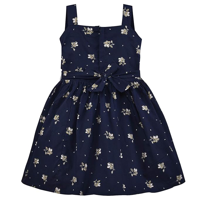 Girls Floral Printed Cotton Dress with Ruffle Neck & White Bow ctn385