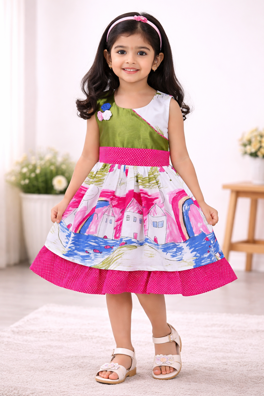 Baby Girls Midi/Knee Length Casual Dress ctn386grn