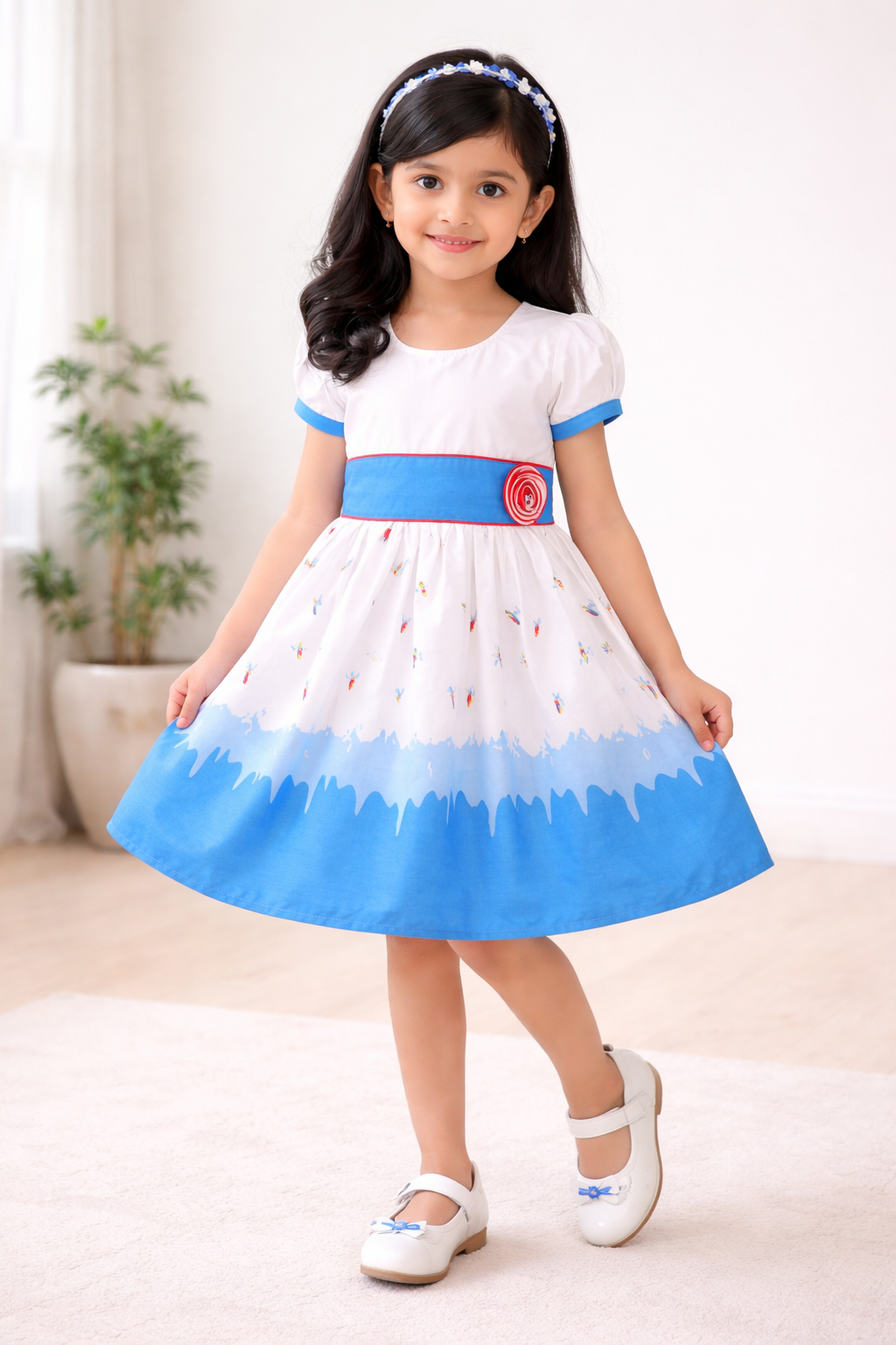 Girls Midi/Knee Length Casual Dress ctn388blu