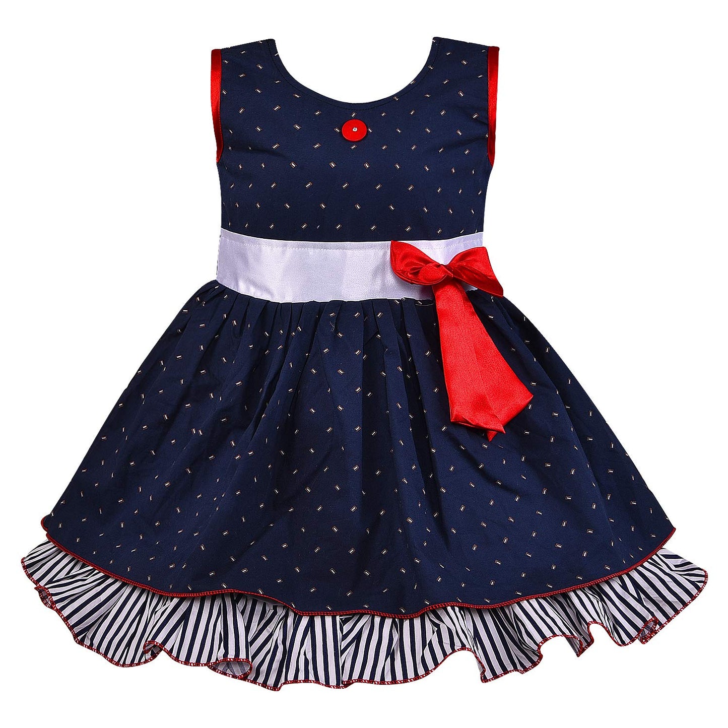 Girls Cotton Printed Party Wear Dress with Bow Belt – Soft, Stylish & Comfortable