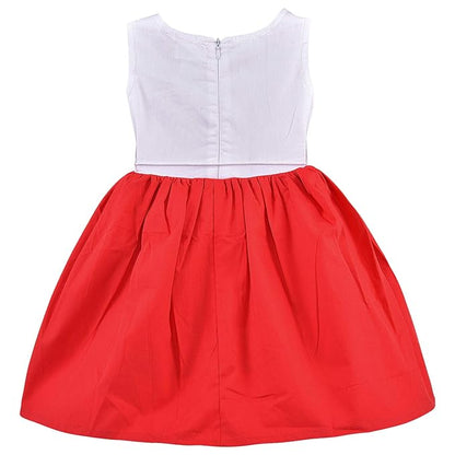 Girls White & Red Strawberry Cotton Dress with Flared Skirt