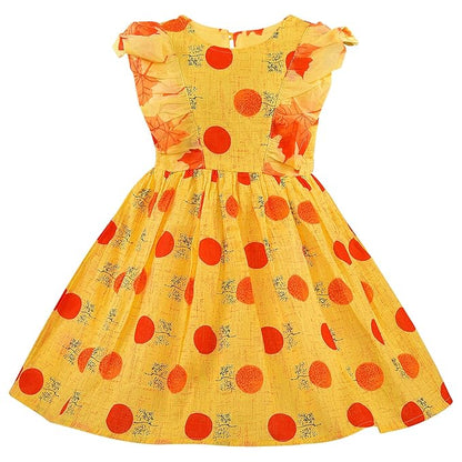 Girls White & Red Strawberry Cotton Dress with Flared Skirt