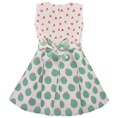 Girls Printed Cotton Dress with Red Waist Belt & Floral Accent