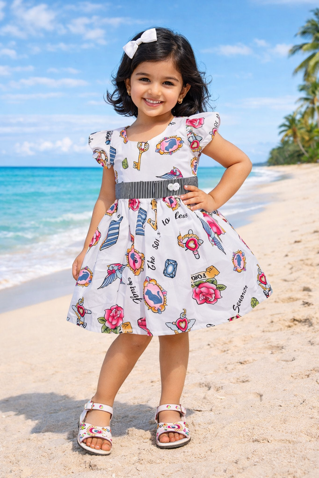 Girls Pure Cotton Printed Summer Casual Dress - Wish Karo