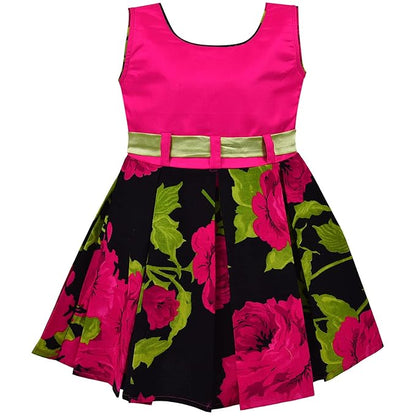 Girls Floral Printed Cotton Dress with Belt