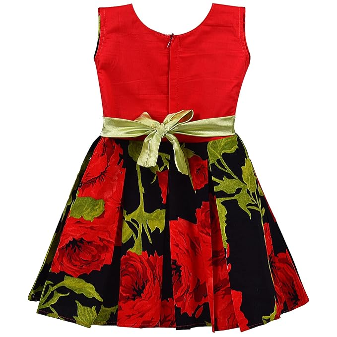Girls Floral Printed Cotton Dress with Belt