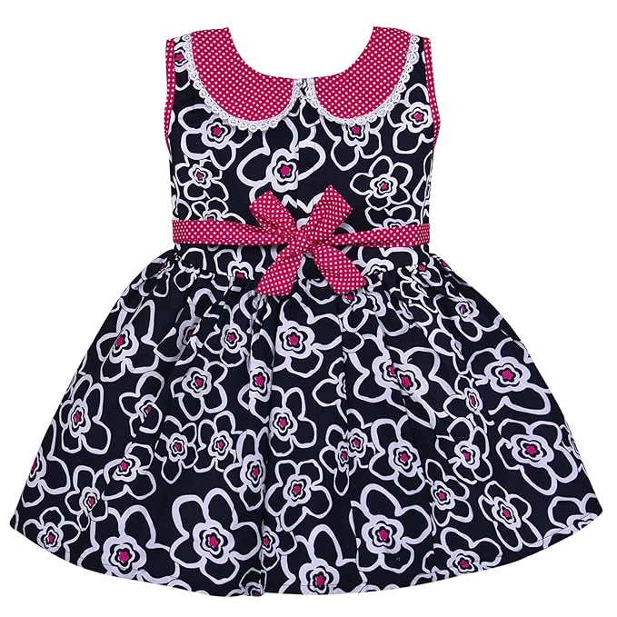 Blue Floral Printed Cotton Girls Dress with Peter Pan Collar
