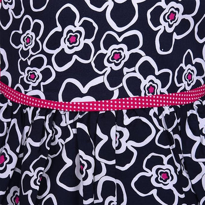 Blue Floral Printed Cotton Girls Dress with Peter Pan Collar