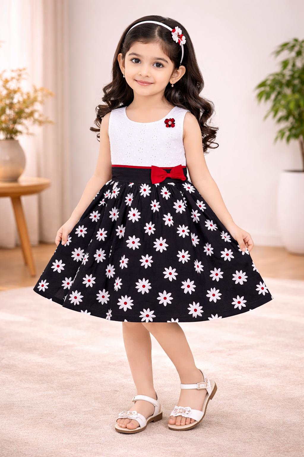 Girls Pure Cotton Floral Printed Bow Summer Dress ctn512mrn