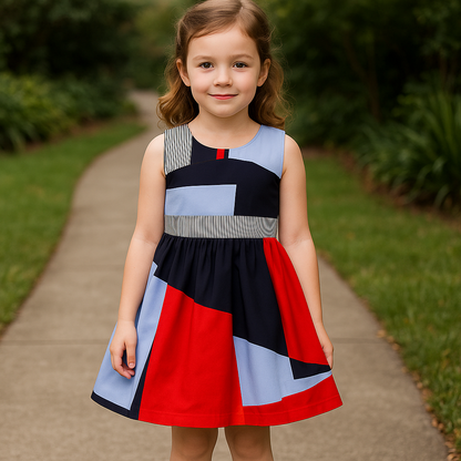 Girls Pure Cotton Colour Block Summer Dress ctn556