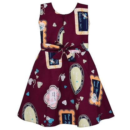 Girls Cotton Printed Party Wear Dress with Stripe Panel & Floral Accent – Soft & Comfortable ctn577