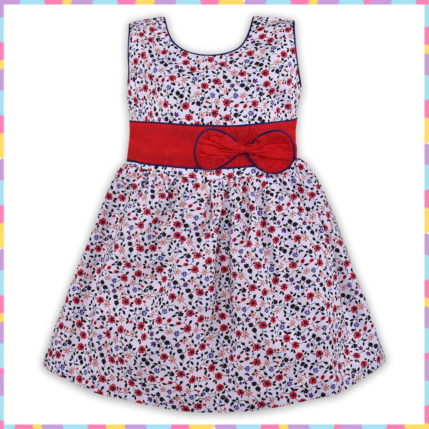 Girls Floral Printed Fit and Flare dress with bow detail ctn558