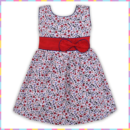 Girls Floral Printed Fit and Flare dress with bow detail ctn558