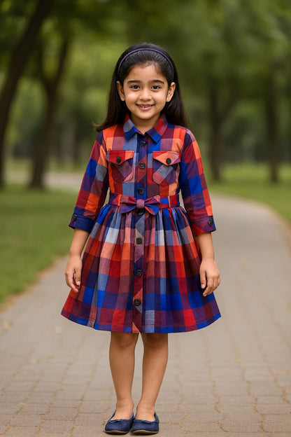 Checked Collared Casual Dress -  ctn563 - Wish Karo - photo 4