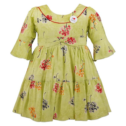 Girls Cotton Floral Printed Fit & Flare Dress with Bell Sleeves  ctn566
