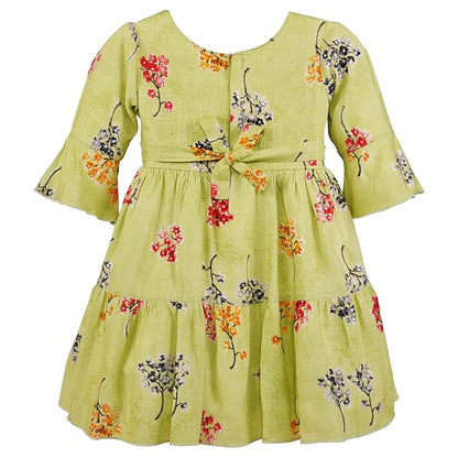 Girls Cotton Floral Printed Fit & Flare Dress with Bell Sleeves  ctn566