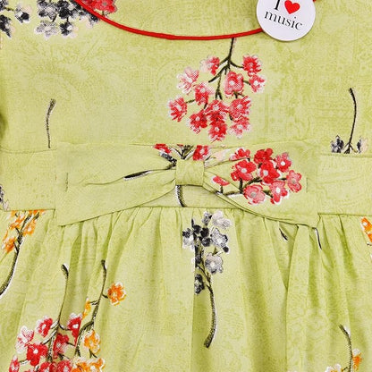Girls Cotton Floral Printed Fit & Flare Dress with Bell Sleeves  ctn566