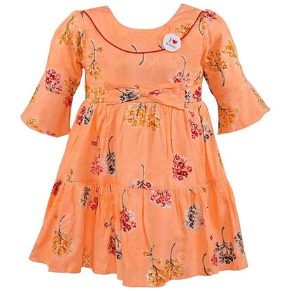 Girls Cotton Floral Printed Fit & Flare Dress with Bell Sleeves  ctn566