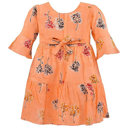Girls Cotton Floral Printed Fit & Flare Dress with Bell Sleeves  ctn566
