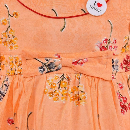 Girls Cotton Floral Printed Fit & Flare Dress with Bell Sleeves  ctn566