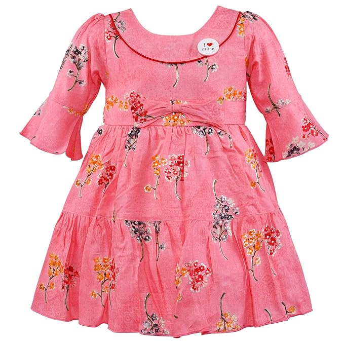 Girls Cotton Floral Printed Fit & Flare Dress with Bell Sleeves  ctn566