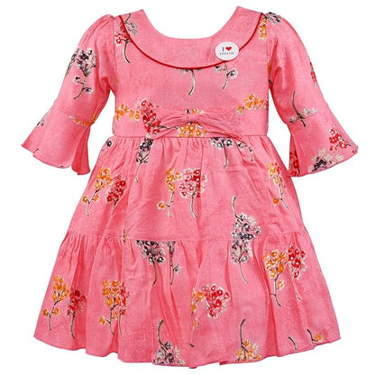 Girls Cotton Floral Printed Fit & Flare Dress with Bell Sleeves  ctn566