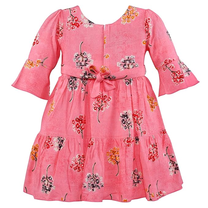 Girls Cotton Floral Printed Fit & Flare Dress with Bell Sleeves  ctn566