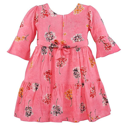 Girls Cotton Floral Printed Fit & Flare Dress with Bell Sleeves  ctn566
