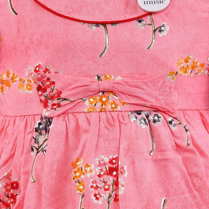 Girls Cotton Floral Printed Fit & Flare Dress with Bell Sleeves  ctn566