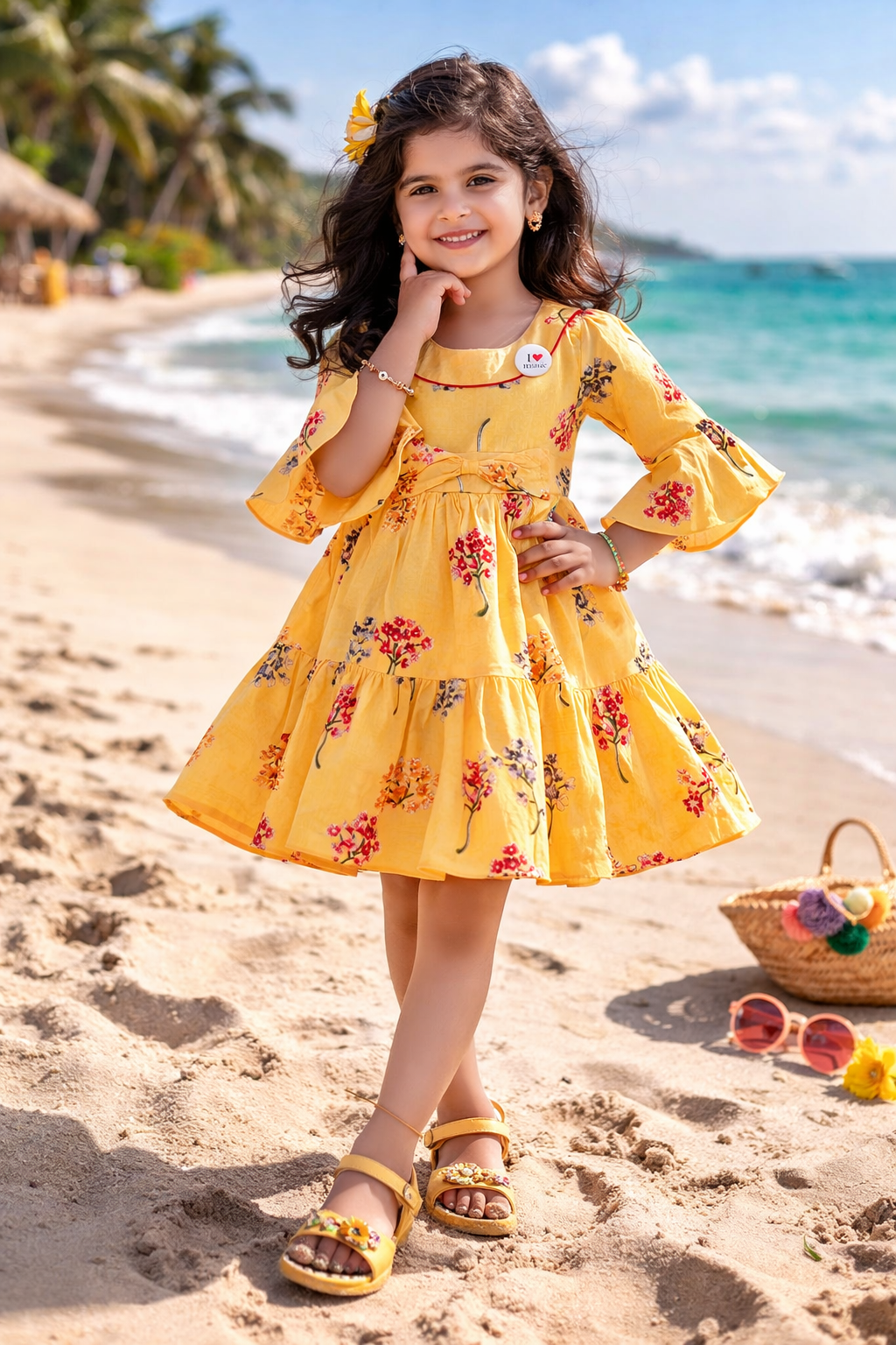 Girls Cotton Floral Printed Fit & Flare Dress with Bell Sleeves  ctn566