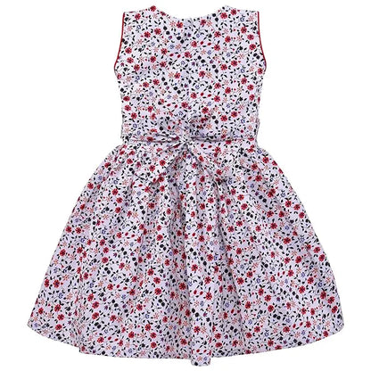 Girls Cotton Printed Party Wear Dress with Stripe Panel & Floral Accent – Soft & Comfortable ctn577