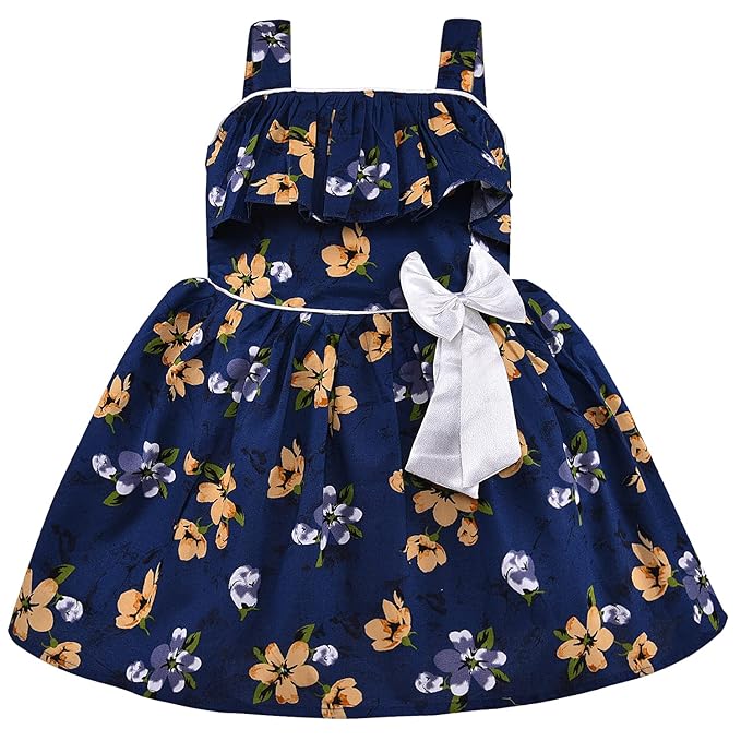 Girls Cotton Floral Printed Party Wear Dress with Bow Detail – Soft & Comfortablectn580
