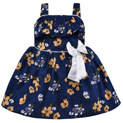 Girls Cotton Floral Printed Party Wear Dress with Bow Detail – Soft & Comfortablectn580