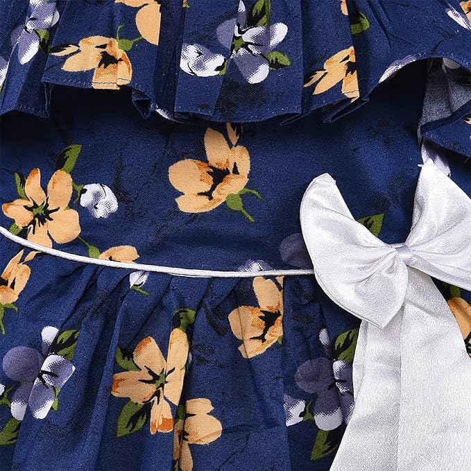Girls Cotton Floral Printed Party Wear Dress with Bow Detail – Soft & Comfortablectn580