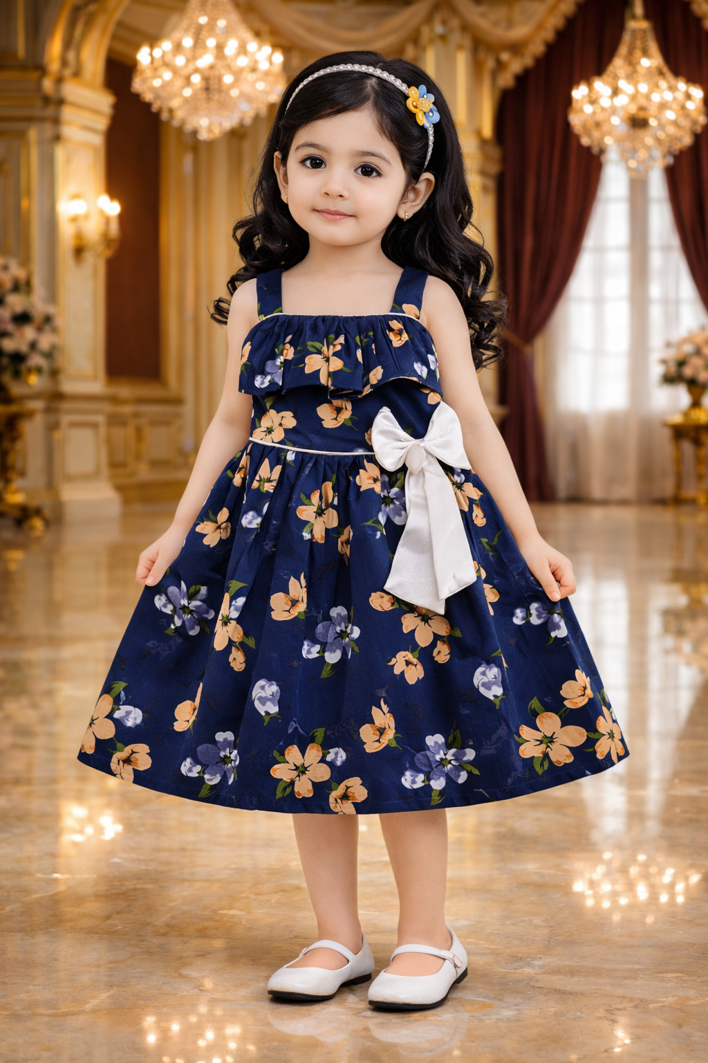 Girls Cotton Floral Printed Party Wear Dress with Bow Detail – Soft & Comfortablectn580