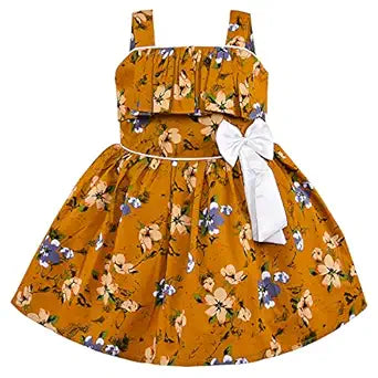 Girls Cotton Floral Printed Party Wear Dress with Bow Detail – Soft & Comfortablectn580