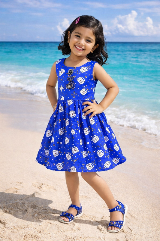 Girls Printed Cotton Sleeveless Dress ctn590